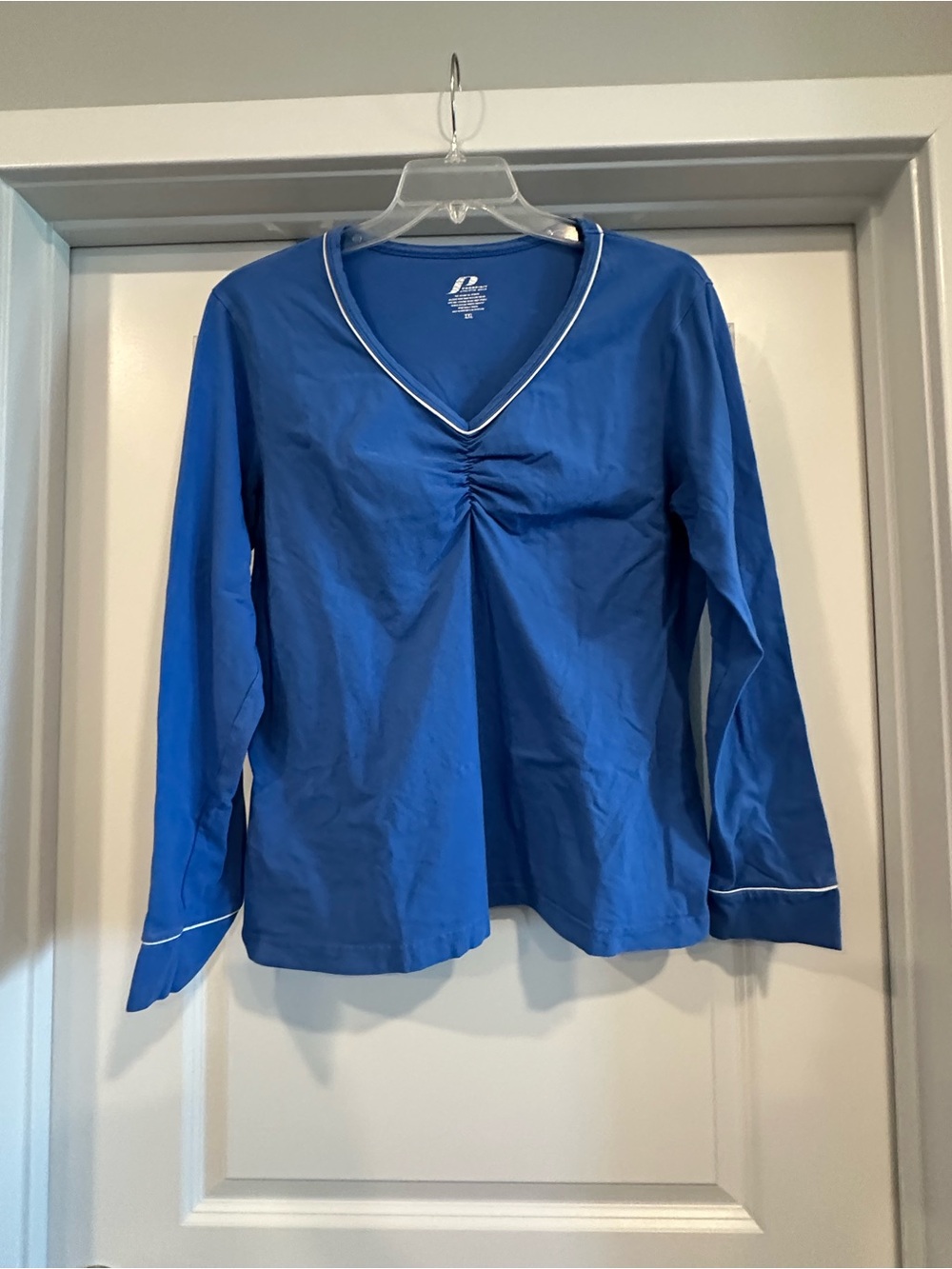 ProSpirit Cobalt Blue Ruched V-Neck Performance Top White Trim XXL